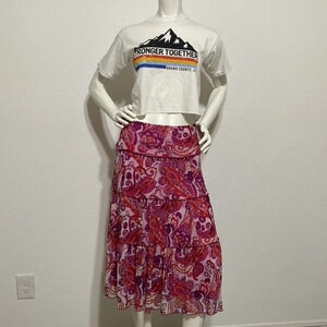 Y2K Paisley Indie Sleaze Tiered Midi Skirt Size Large
